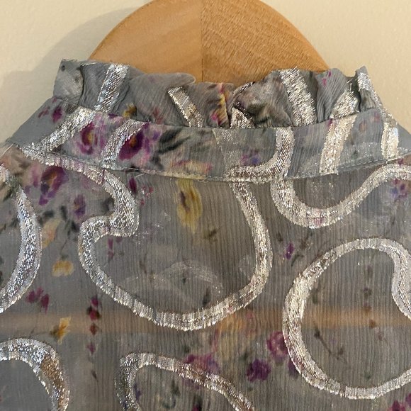 LoveShackFancy Erica Metallic Ruffled Silk Top in Silver Lake Blue Size Small - Picture 14 of 14
